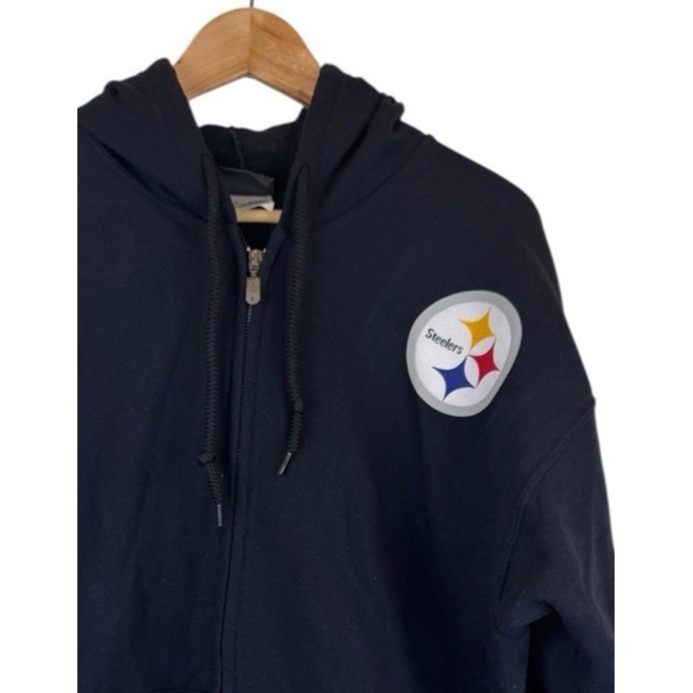 Pittsburgh Steelers NFL Apparel Full Zip Hoodie Men's L‎ Black Drawstring Cotton